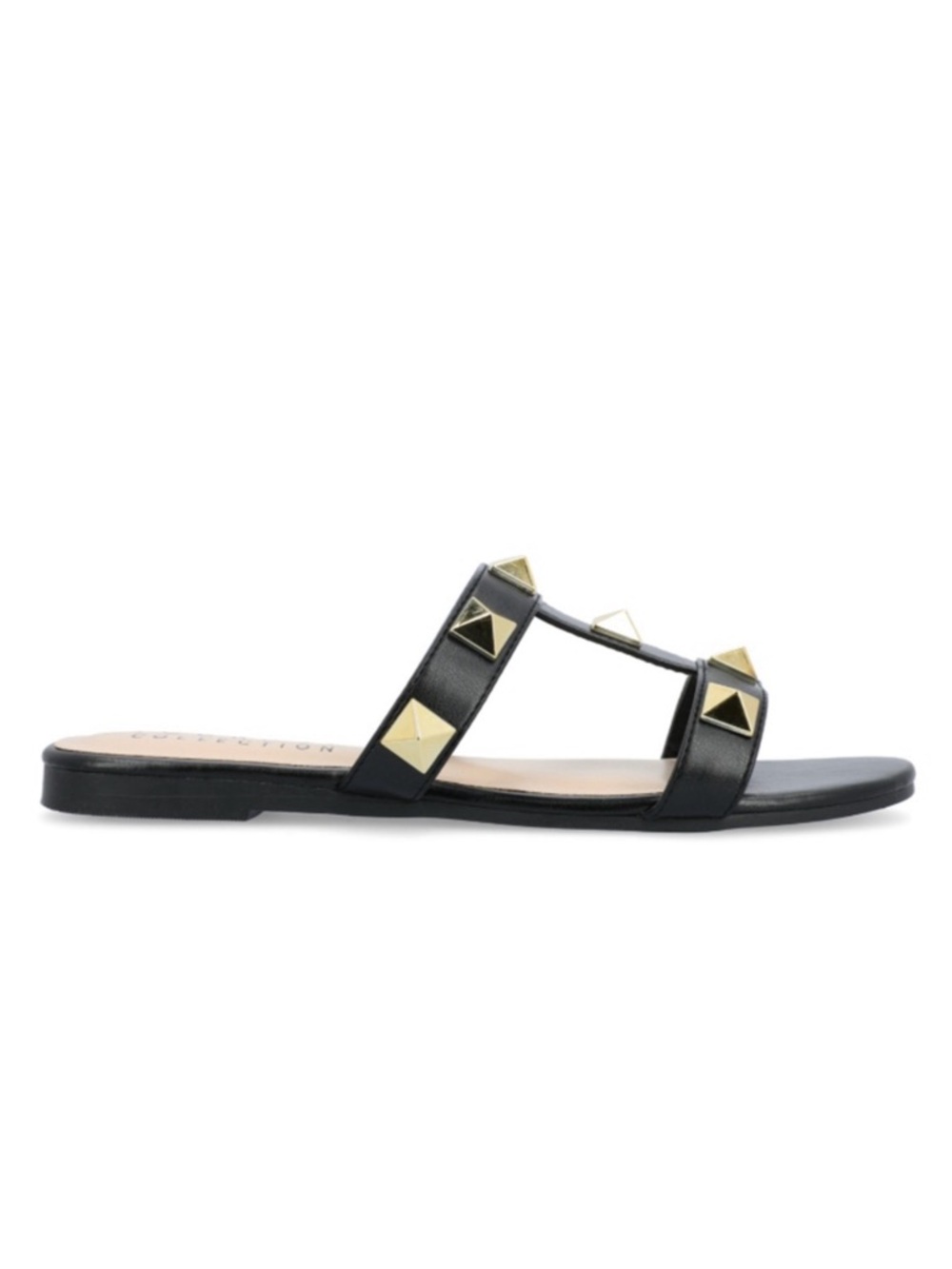 Journee Collection Women's 9 Black & Gold Kendall Studded Sandals NIB - Picture 3 of 4